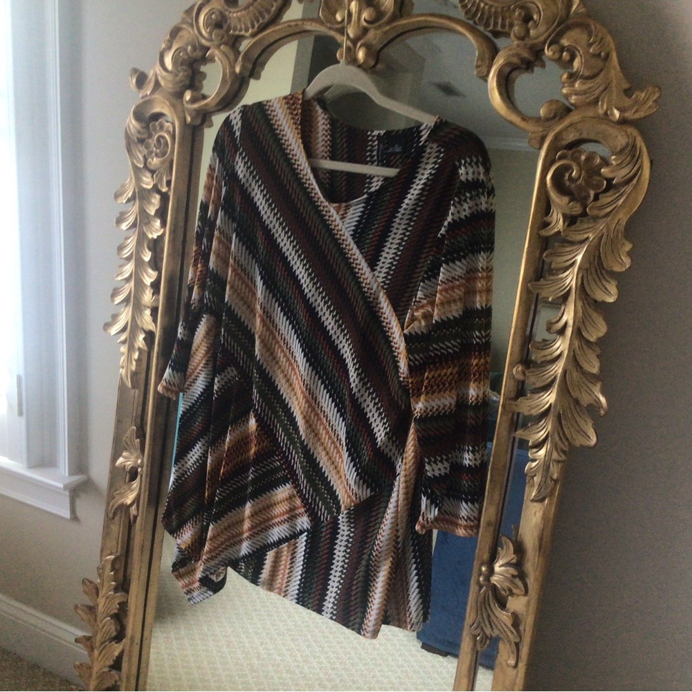 New Directions Black and Tan Wrap Blouse